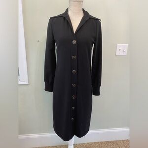 LESLEY EVERS LBD BLACK DRESS XS LONG SLEEVE BUTTON DOWN